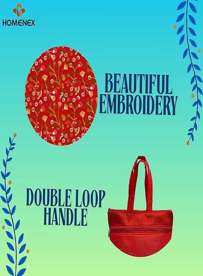 HOMENEX Embroidered Gift Tote Bags - Colorful Zipper Handbags for Women - Traditional Floral Design - Perfect for Weddings, Parties, Return Gifts & Festive Occasions (PACK OF 06) - Image 3